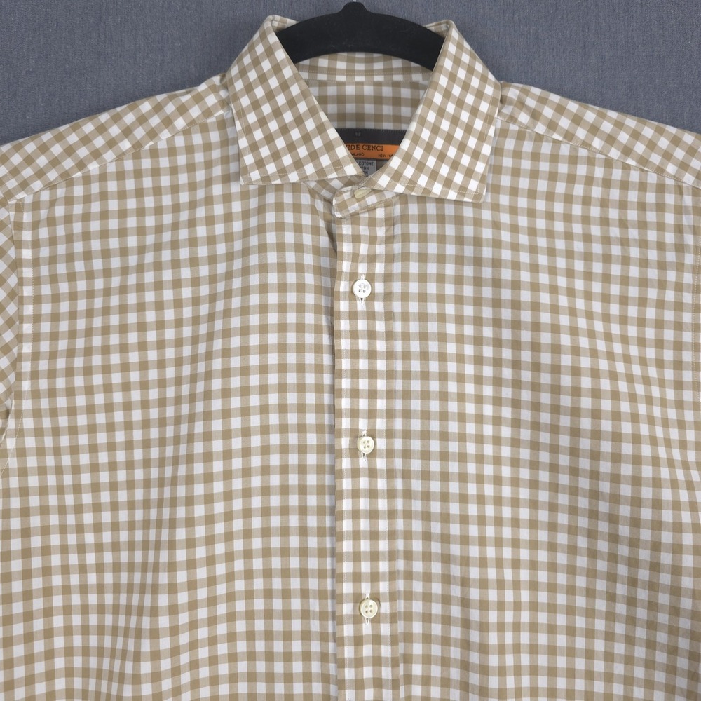 Davide Cenci Dress Shirt Mens 38 15 US Small Gingham Check Double French Cuff
